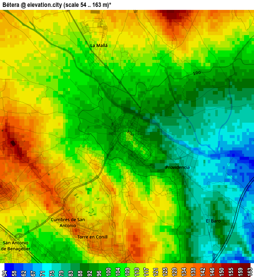 Bétera elevation map