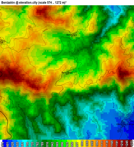 Benizalón elevation map