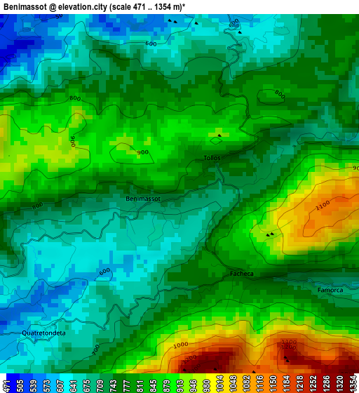 Benimassot elevation map