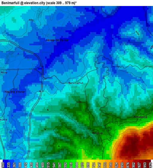 Benimarfull elevation map