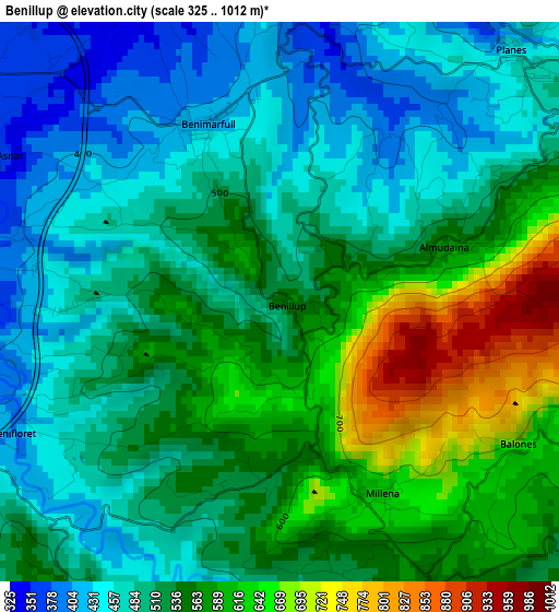 Benillup elevation map