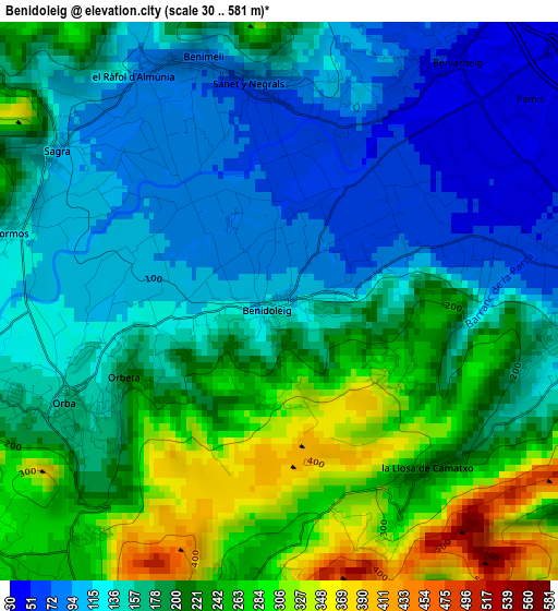 Benidoleig elevation map