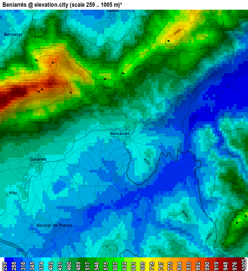 Beniarrés elevation map