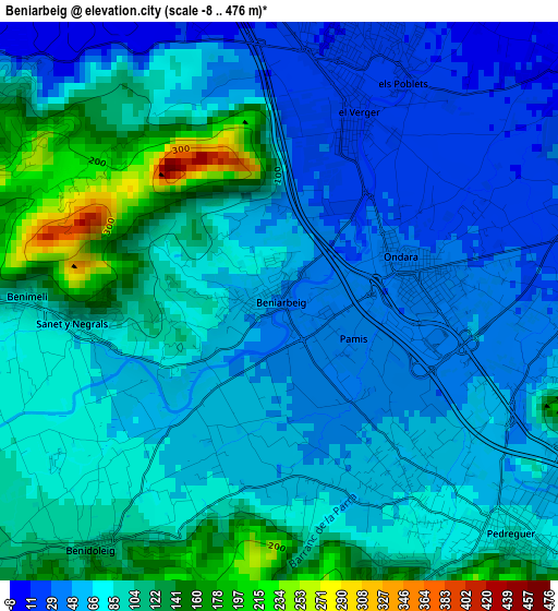 Beniarbeig elevation map