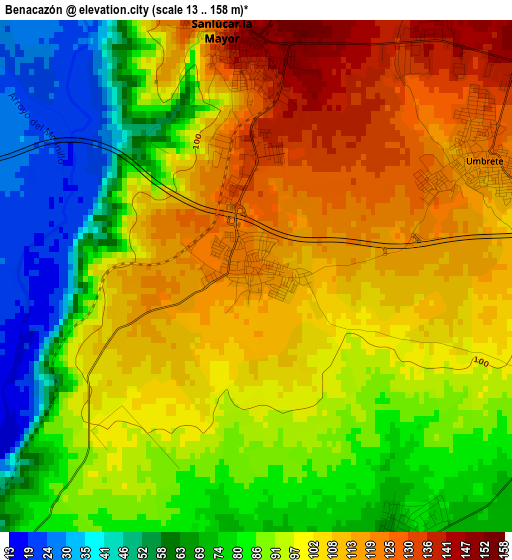 Benacazón elevation map