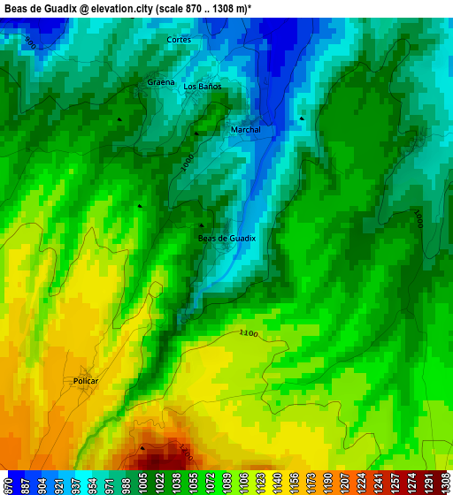 Beas de Guadix elevation map