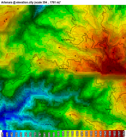 Artenara elevation map