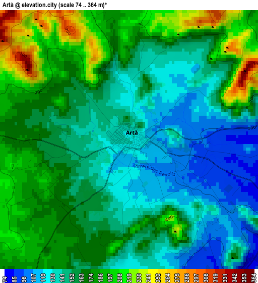 Artà elevation map