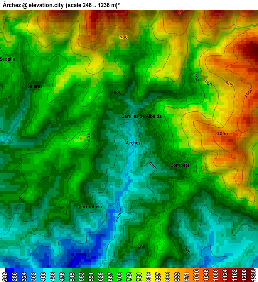 Árchez elevation map