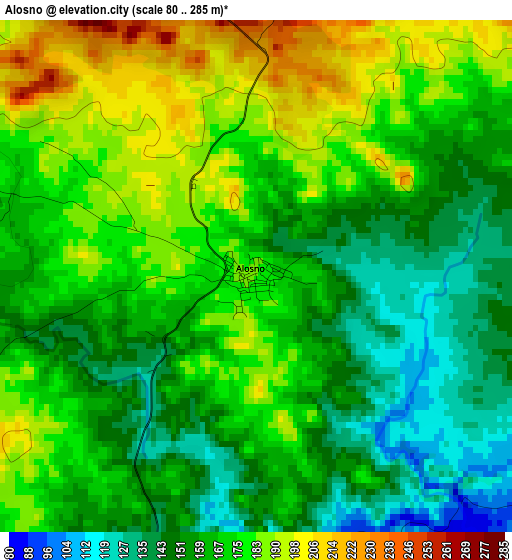 Alosno elevation map