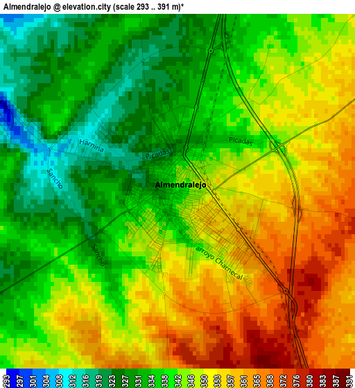 Almendralejo elevation map