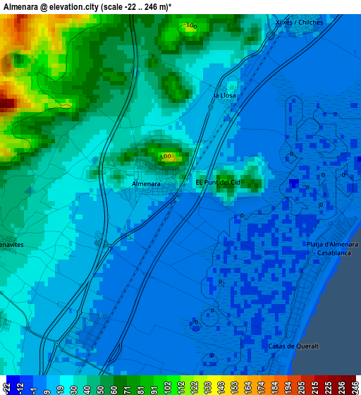 Almenara elevation map