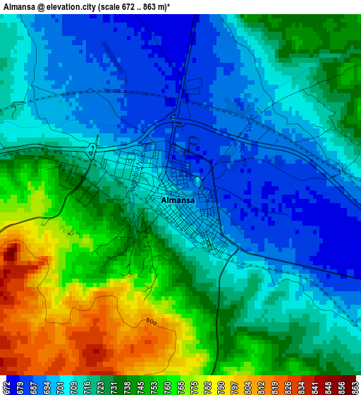 Almansa elevation map