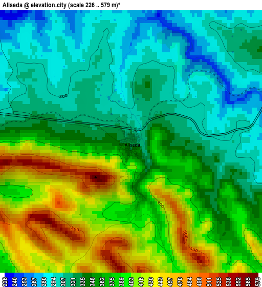 Aliseda elevation map