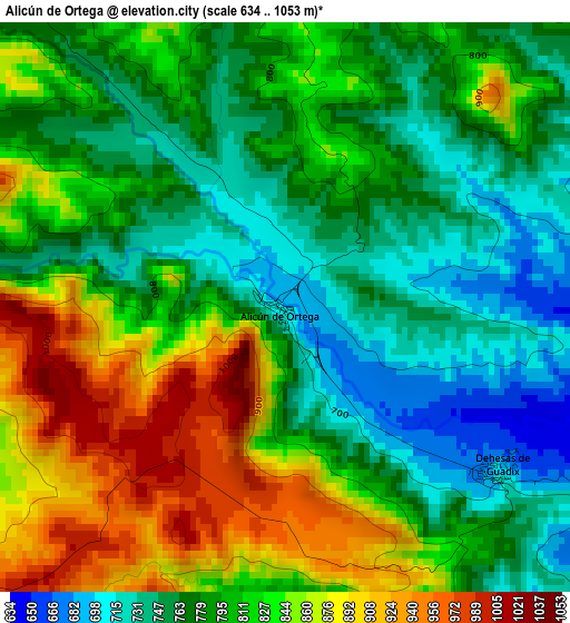 Alicún de Ortega elevation map