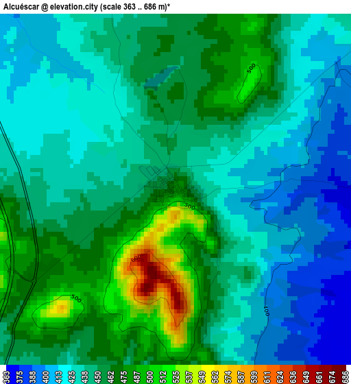 Alcuéscar elevation map