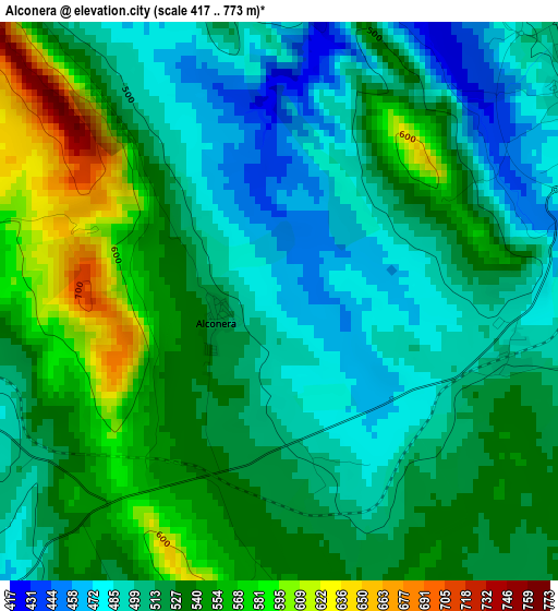 Alconera elevation map