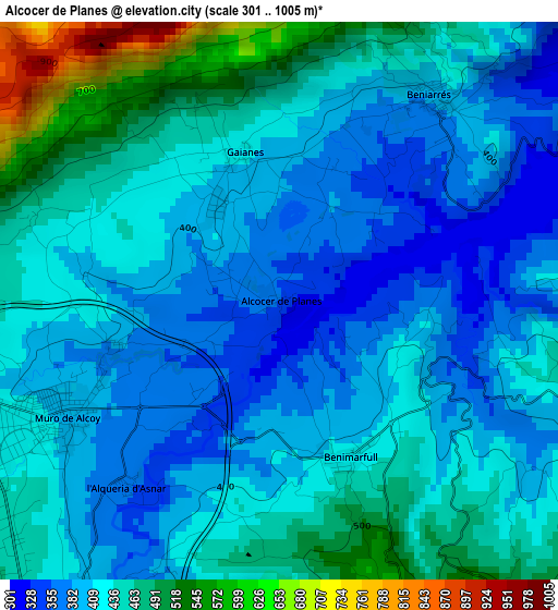 Alcocer de Planes elevation map