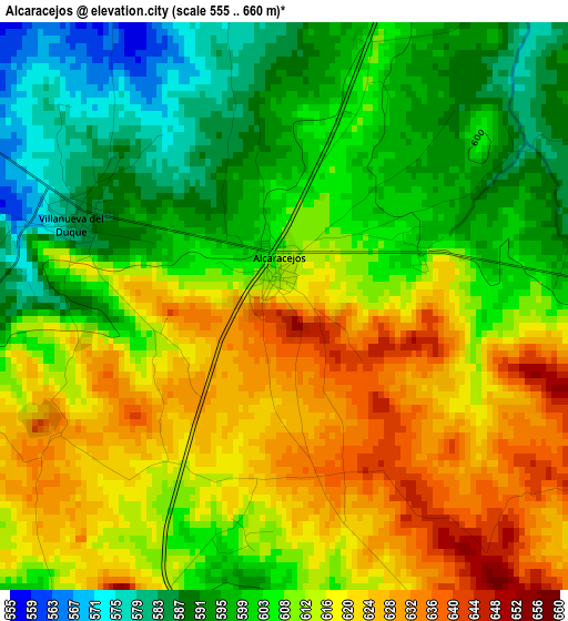 Alcaracejos elevation map