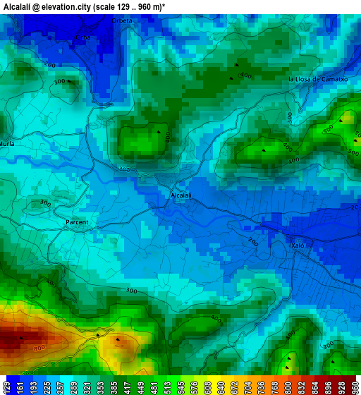 Alcalalí elevation map