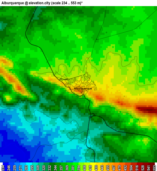 Alburquerque elevation map