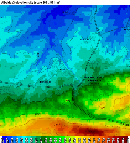 Albaida elevation map