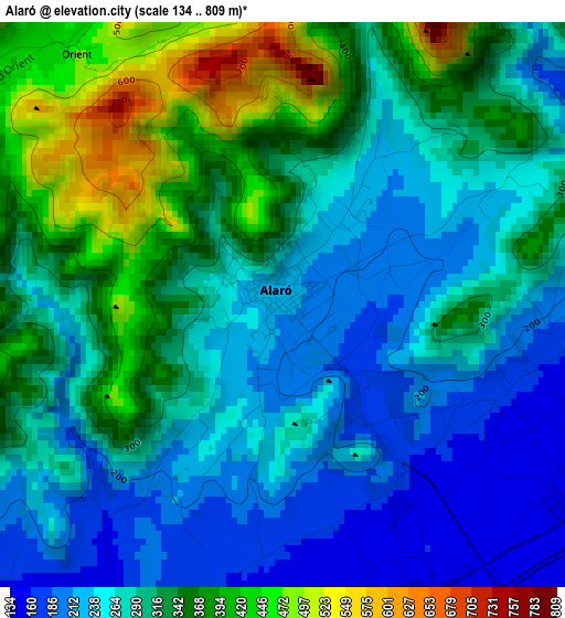 Alaró elevation map