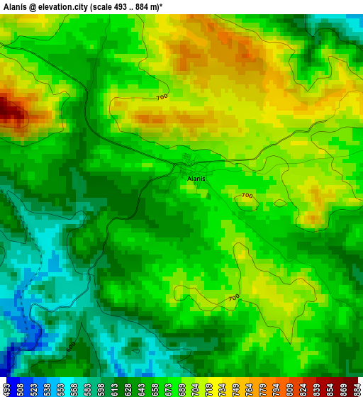 Alanís elevation map