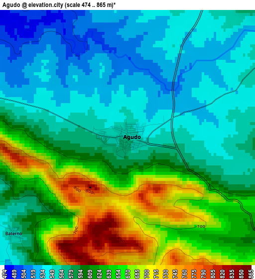 Agudo elevation map