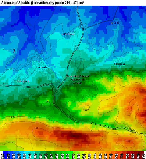 Atzeneta d'Albaida elevation map