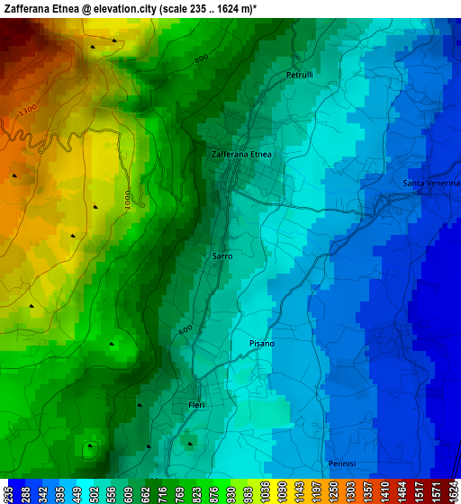 Zafferana Etnea elevation map