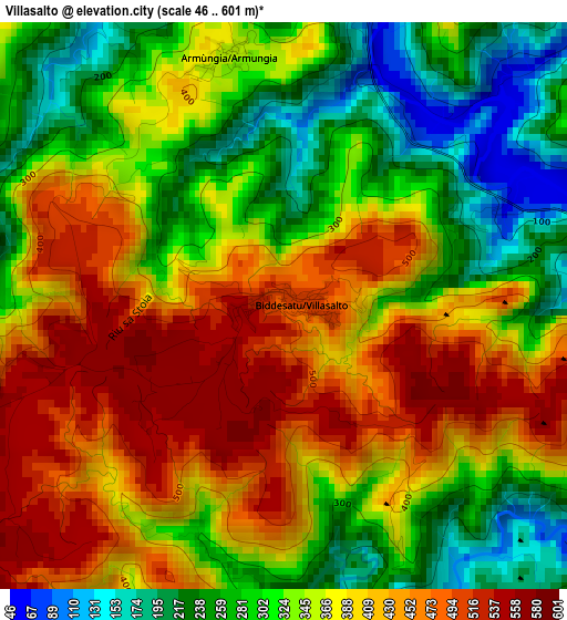 Villasalto elevation map