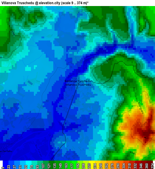 Villanova Truschedu elevation map