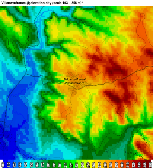 Villanovafranca elevation map