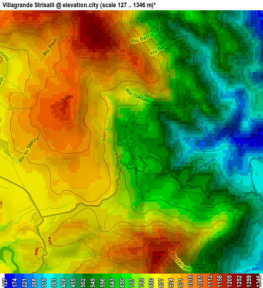 Villagrande Strisaili elevation map