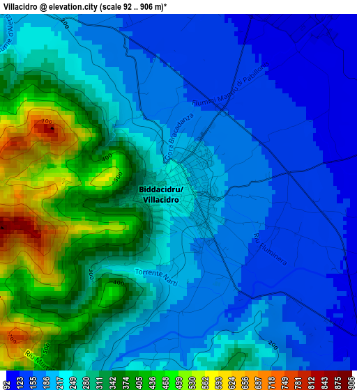 Villacidro elevation map