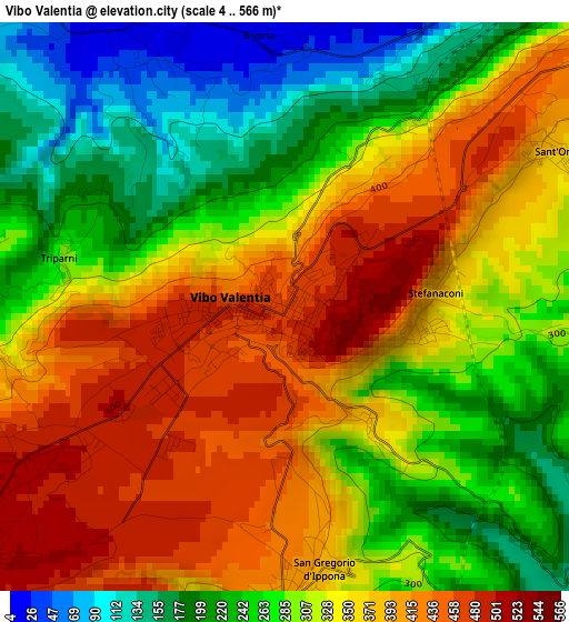 Vibo Valentia elevation map