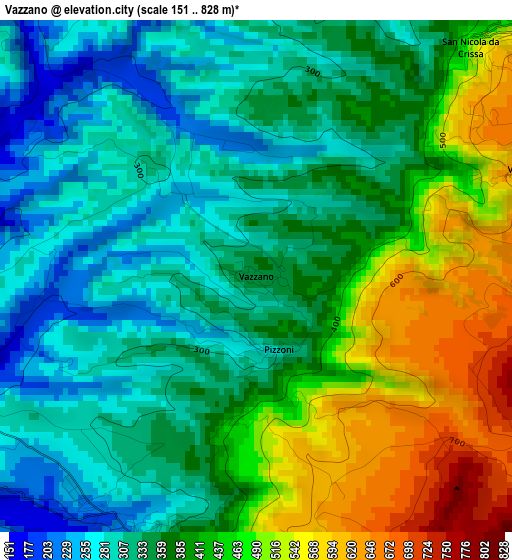 Vazzano elevation map