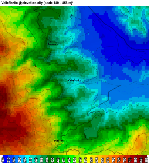 Vallefiorita elevation map