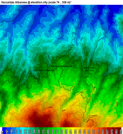 Vaccarizzo Albanese elevation map