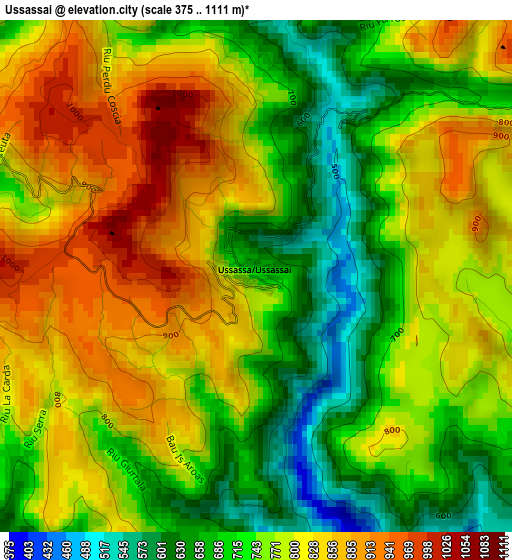 Ussassai elevation map