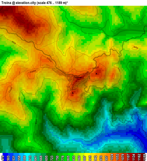 Troina elevation map