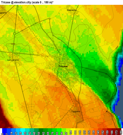 Tricase elevation map