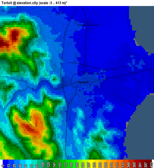 Tortolì elevation map