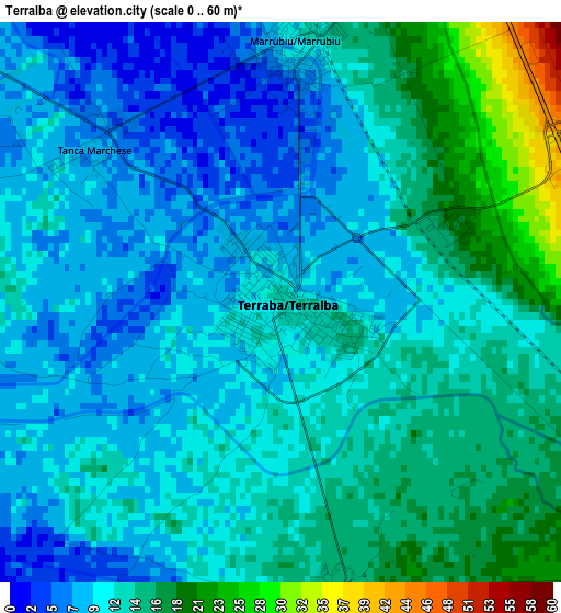 Terralba elevation map