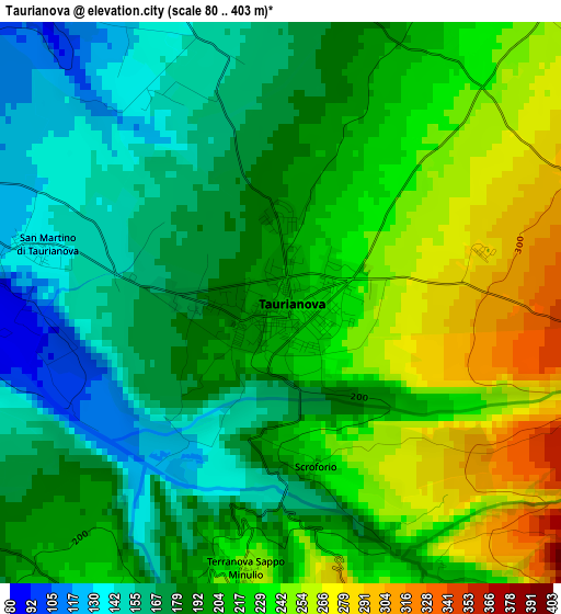 Taurianova elevation map