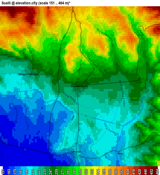 Suelli elevation map