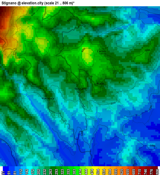 Stignano elevation map