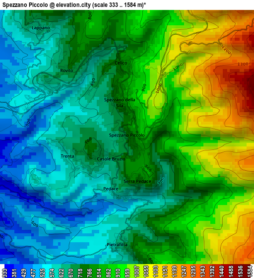 Spezzano Piccolo elevation map