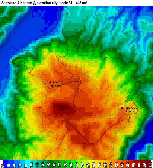 Spezzano Albanese elevation map